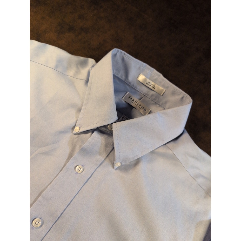 Van‎ Heusen Mens Non-Iron Cotton Dress Shirt Light Blue 15-15.5 33/34 Medium
